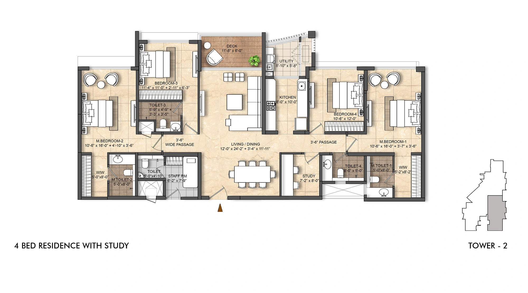 Lodha Divino 4 BHK Floor Plan with Study Room